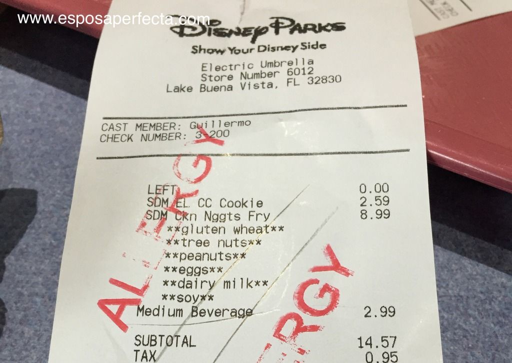 Menús para alergicos en Disney