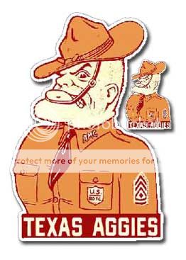 Texas A&M University AGGIES Ol' Sarge Vintage Style Mascot DECAL ...