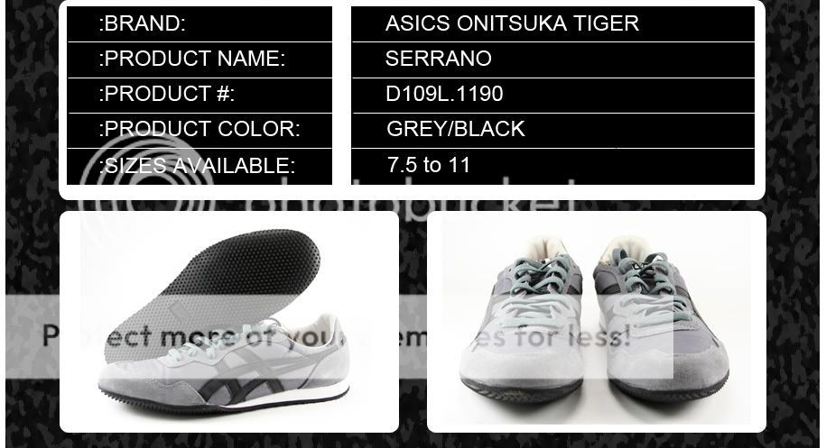 D109L.1190] ASICS ONITSUKA TIGER SERRANO MEN GREY/BLACK SZ. 7.5 TO 11 