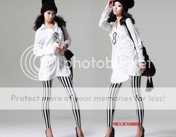 Black White Vertical Stripes Zebra Skinny Slim Funky Sexy Leggings Tights Pants