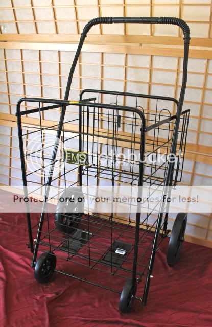 Black Jumbo Folding Shopping Cart Double Basket Durable Light Laundry 