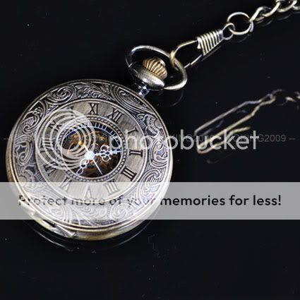 Engraved Roman Brass Pattern Men Mechanical Pocket Watch MW03  